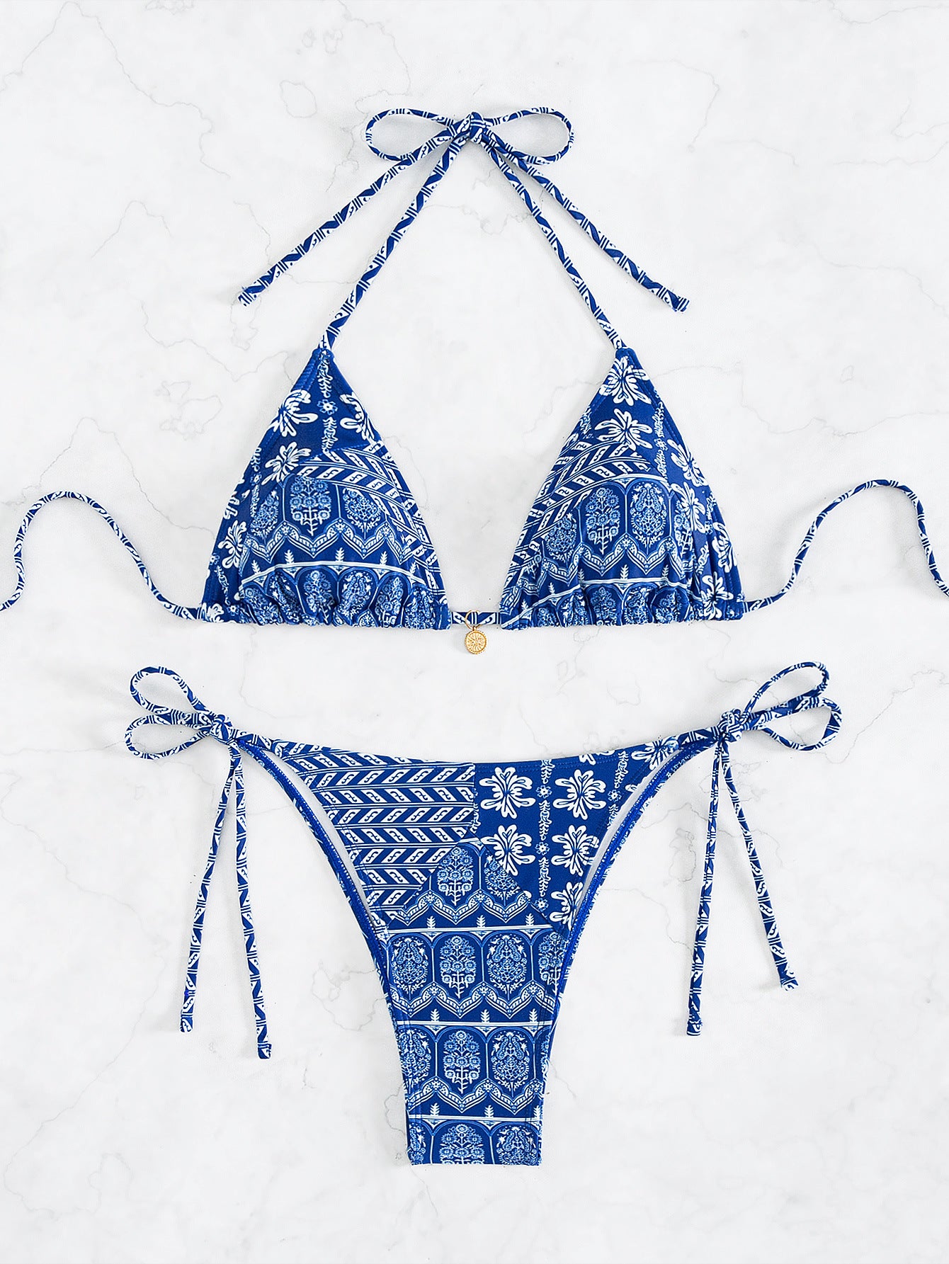 2025 New Bikini Cross-Border European and American Aliexpress Printed Lace Sexy Bikini Split Swimsuit Swimsuit for Women