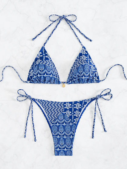 2025 New Bikini Cross-Border European and American Aliexpress Printed Lace Sexy Bikini Split Swimsuit Swimsuit for Women