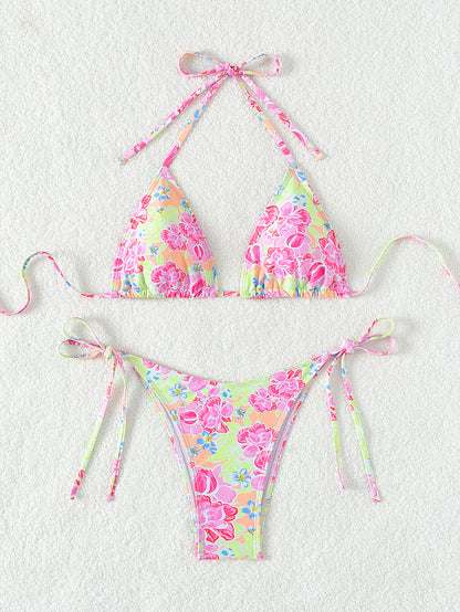 2025 New Bikini Cross-Border European and American Aliexpress Printed Lace Sexy Bikini Split Swimsuit Swimsuit for Women