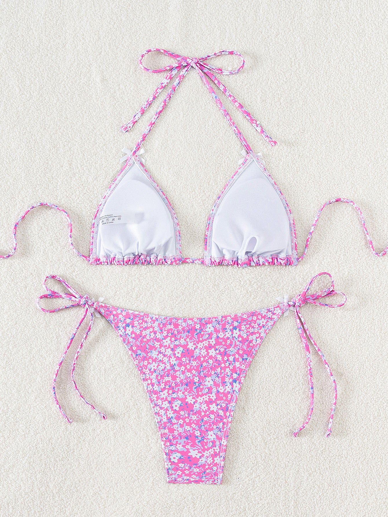 2025 New Bikini Cross-Border European and American Foreign Trade Floral Bow Tie Sexy Bikini Swimsuit Swimwear for Women