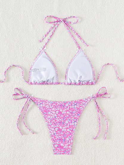 2025 New Bikini Cross-Border European and American Foreign Trade Floral Bow Tie Sexy Bikini Swimsuit Swimwear for Women