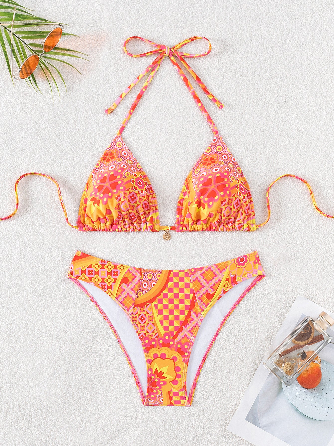 2025 New Bikini Cross-Border European and American Aliexpress Printed Lace Sexy Bikini Split Swimsuit Swimsuit for Women