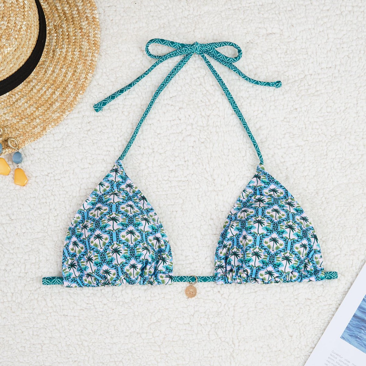 2025 New Bikini Cross-Border European and American Foreign Trade Printed Triangle Cup Lace-Up Sexy Bikini Swimsuit Swimwear for Women