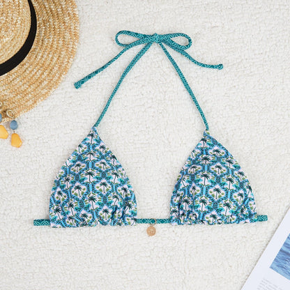 2025 New Bikini Cross-Border European and American Foreign Trade Printed Triangle Cup Lace-Up Sexy Bikini Swimsuit Swimwear for Women
