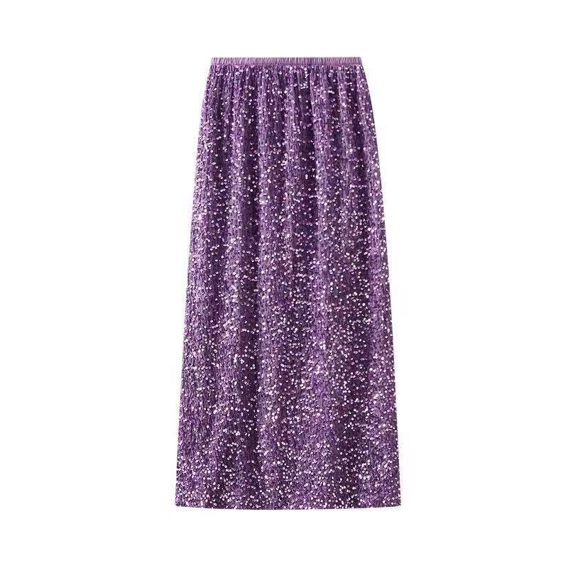 plus size 2025 Spring New Fashion Sequin Split Skirt Women's Small Long Straight Skirt