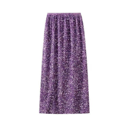 plus size 2025 Spring New Fashion Sequin Split Skirt Women's Small Long Straight Skirt
