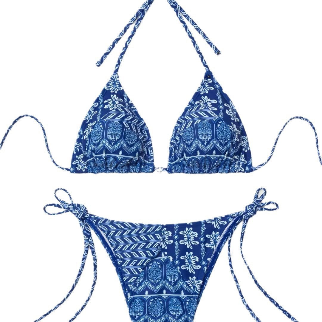 2025 New Bikini Cross-Border European and American Aliexpress Printed Lace Sexy Bikini Split Swimsuit Swimsuit for Women
