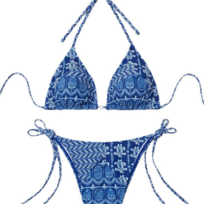 2025 New Bikini Cross-Border European and American Aliexpress Printed Lace Sexy Bikini Split Swimsuit Swimsuit for Women