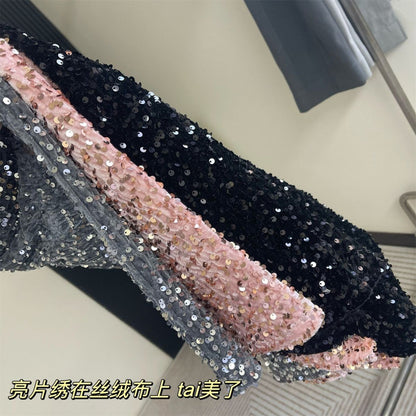 plus size 2025 Spring New Fashion Sequin Split Skirt Women's Small Long Straight Skirt