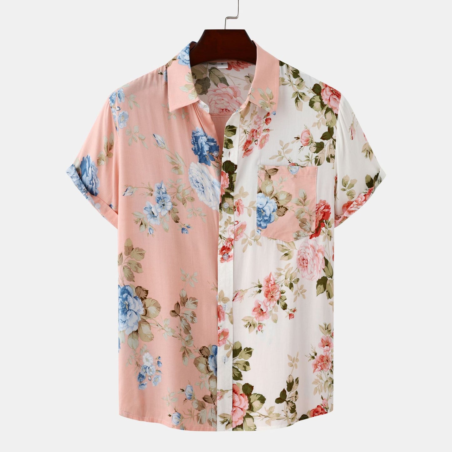 Foreign trade generation EBAY AliExpress Amazon 2024 summer new men's floral stitching short sleeve shirt men