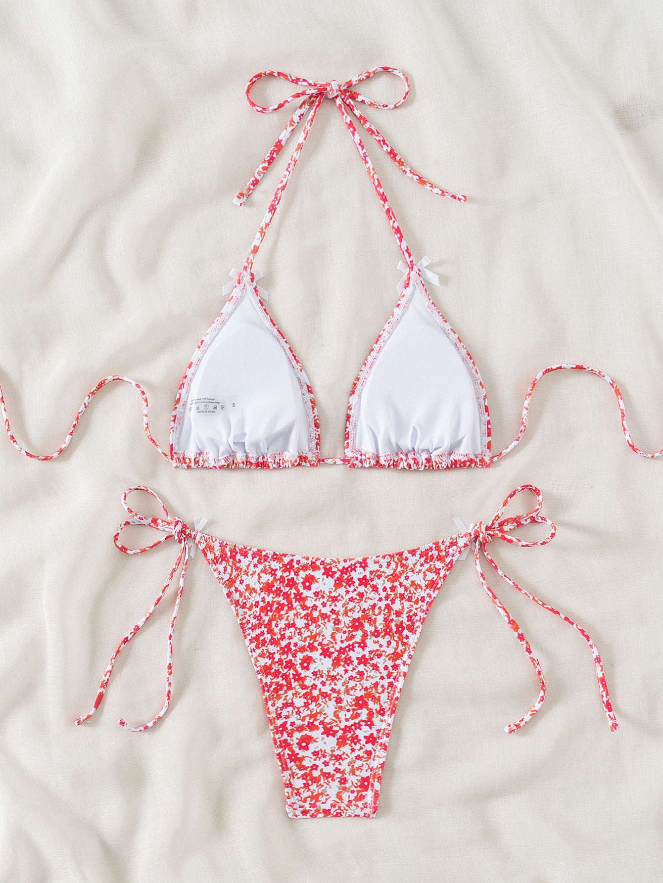 2025 New Bikini Cross-Border European and American Foreign Trade Floral Bow Tie Sexy Bikini Swimsuit Swimwear for Women