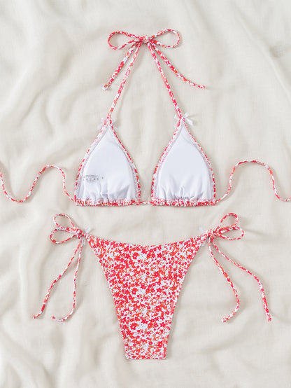 2025 New Bikini Cross-Border European and American Foreign Trade Floral Bow Tie Sexy Bikini Swimsuit Swimwear for Women