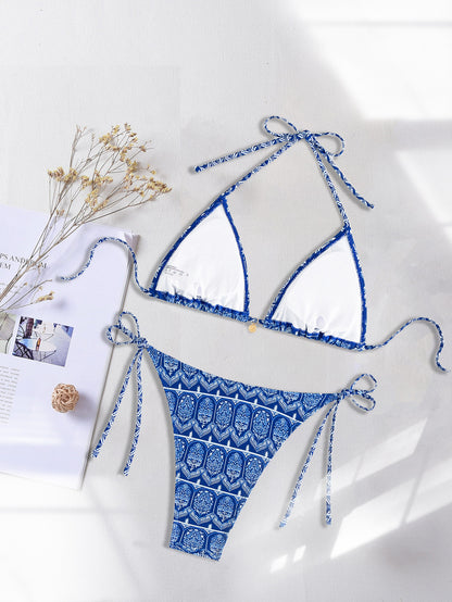 2025 New Bikini Cross-Border European and American Aliexpress Printed Lace Sexy Bikini Split Swimsuit Swimsuit for Women