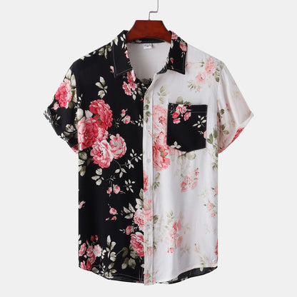 Foreign trade generation EBAY AliExpress Amazon 2024 summer new men's floral stitching short sleeve shirt men