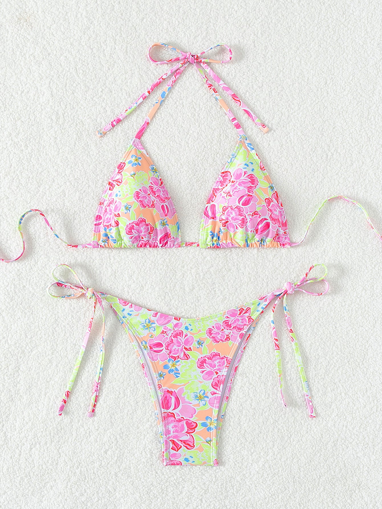 2025 New Bikini Cross-Border European and American Aliexpress Printed Lace Sexy Bikini Split Swimsuit Swimsuit for Women