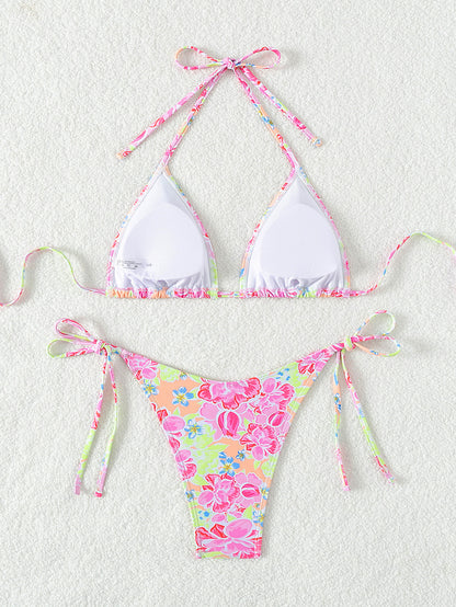 2025 New Bikini Cross-Border European and American Aliexpress Printed Lace Sexy Bikini Split Swimsuit Swimsuit for Women
