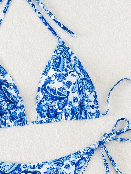 2025 New Bikini Cross-Border European and American Aliexpress Printed Lace Sexy Bikini Split Swimsuit Swimsuit for Women