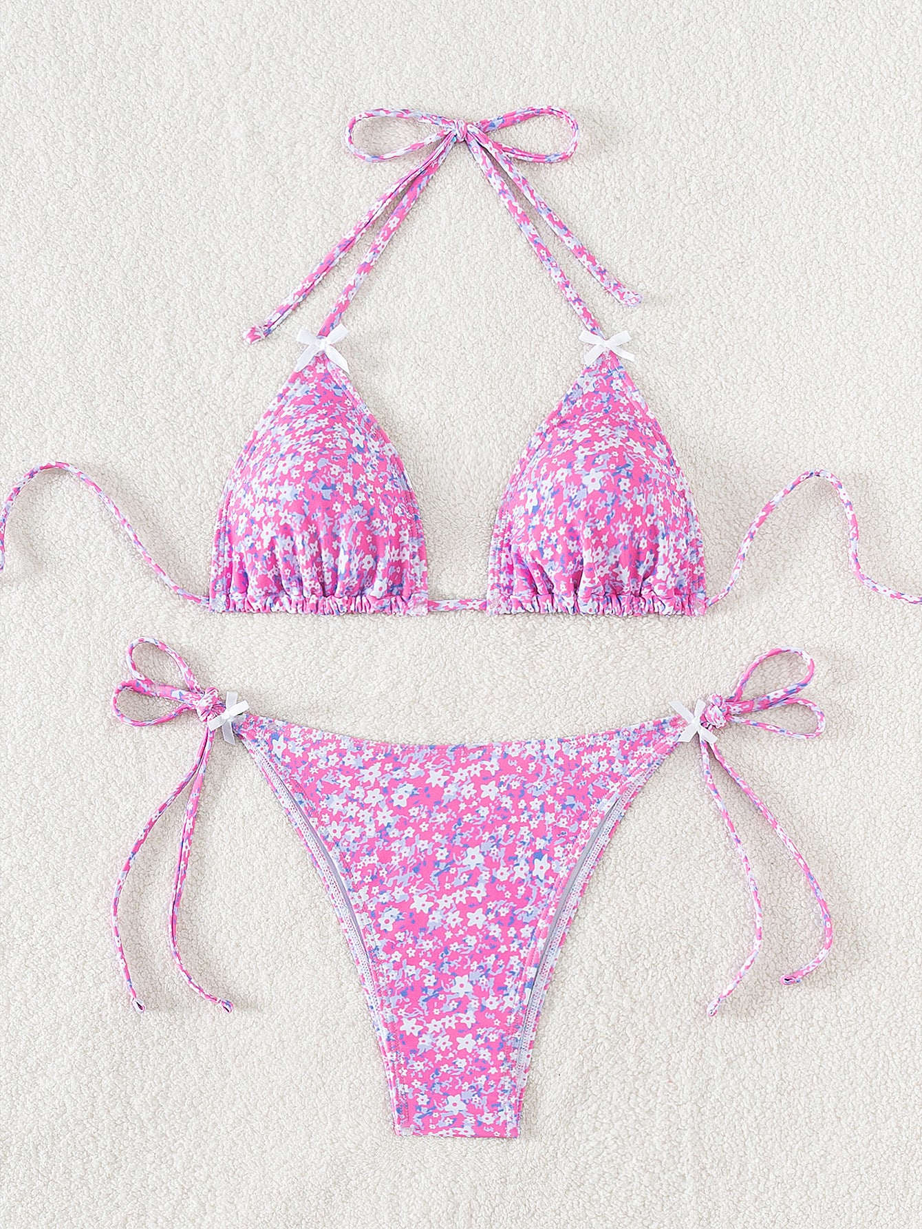 2025 New Bikini Cross-Border European and American Foreign Trade Floral Bow Tie Sexy Bikini Swimsuit Swimwear for Women