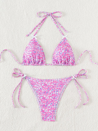 2025 New Bikini Cross-Border European and American Foreign Trade Floral Bow Tie Sexy Bikini Swimsuit Swimwear for Women