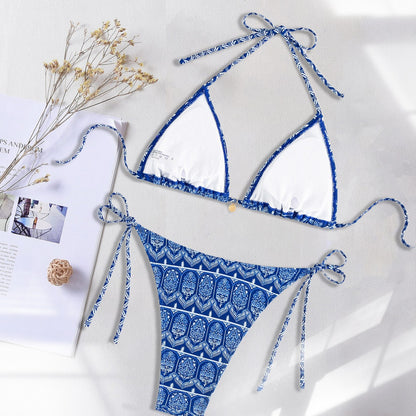 2025 New Bikini Cross-Border European and American Aliexpress Printed Lace Sexy Bikini Split Swimsuit Swimsuit for Women