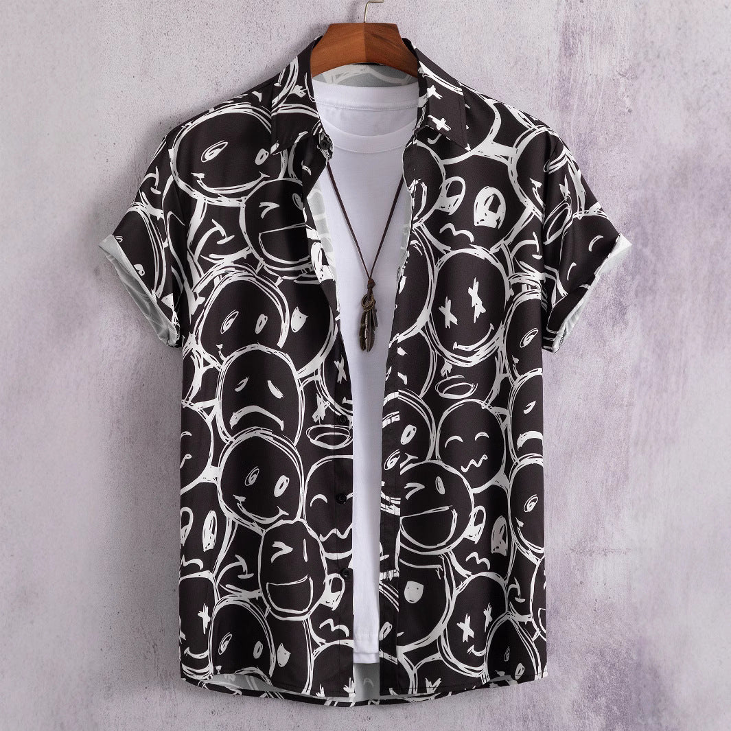 2023 cross-border fashion casual digital printing Smiley men's shirt
