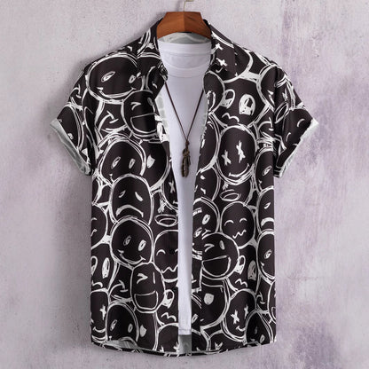 2023 cross-border fashion casual digital printing Smiley men's shirt