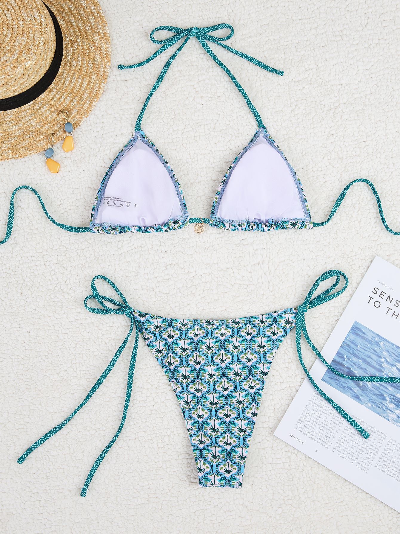 2025 New Bikini Cross-Border European and American Foreign Trade Printed Triangle Cup Lace-Up Sexy Bikini Swimsuit Swimwear for Women