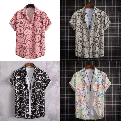 2023 cross-border fashion casual digital printing Smiley men's shirt