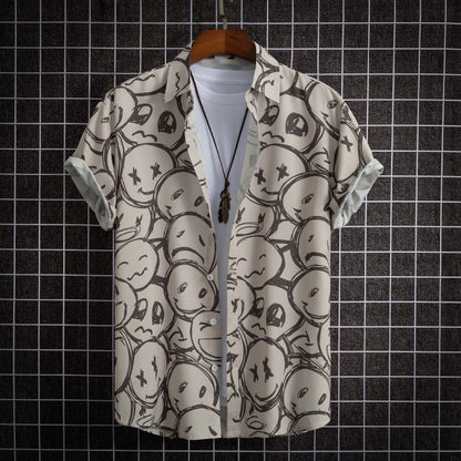 2023 cross-border fashion casual digital printing Smiley men's shirt