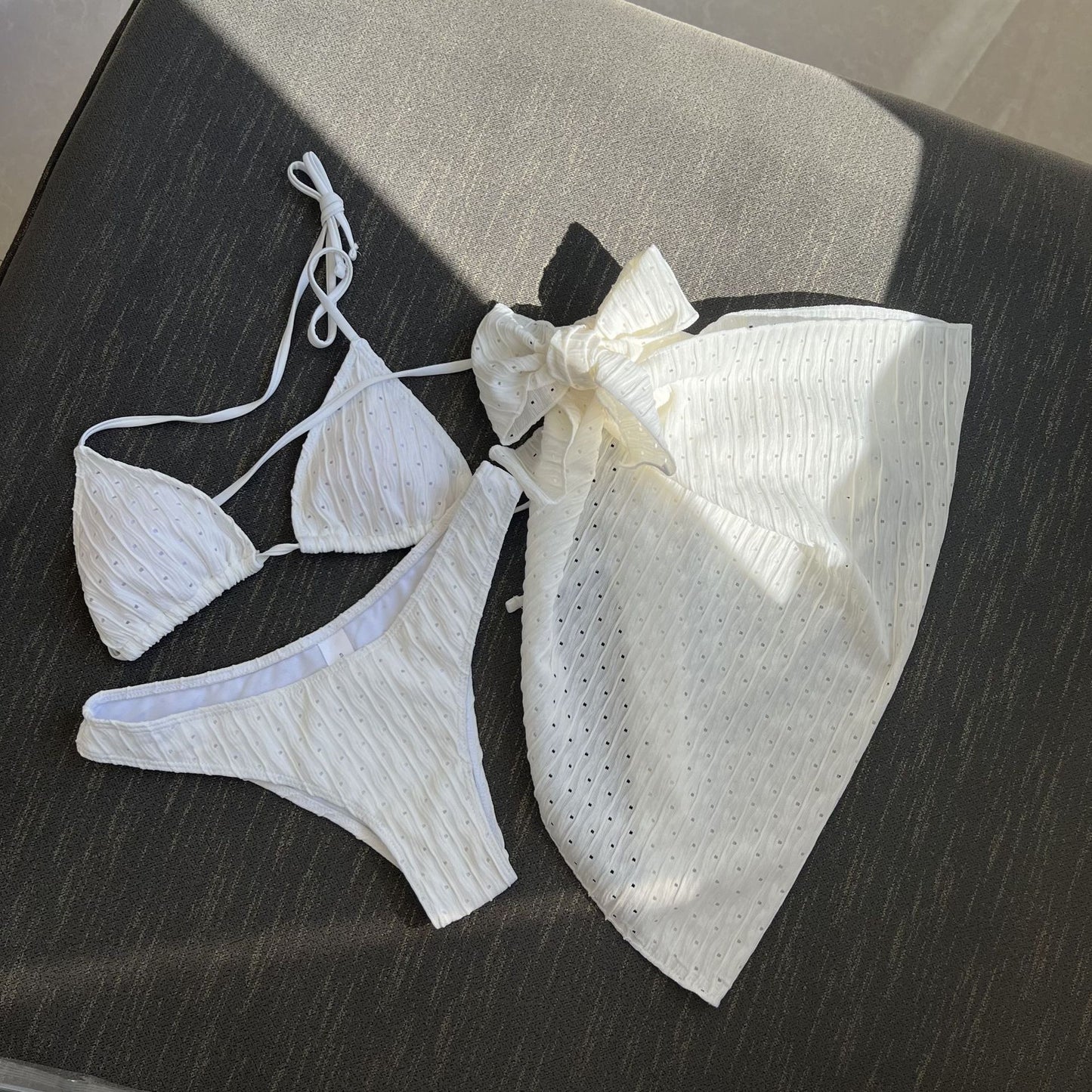 2025 European and American New Swimsuit Three-Piece Backless Drawstring Strap Bikini Bikini Three-Piece Swimsuit