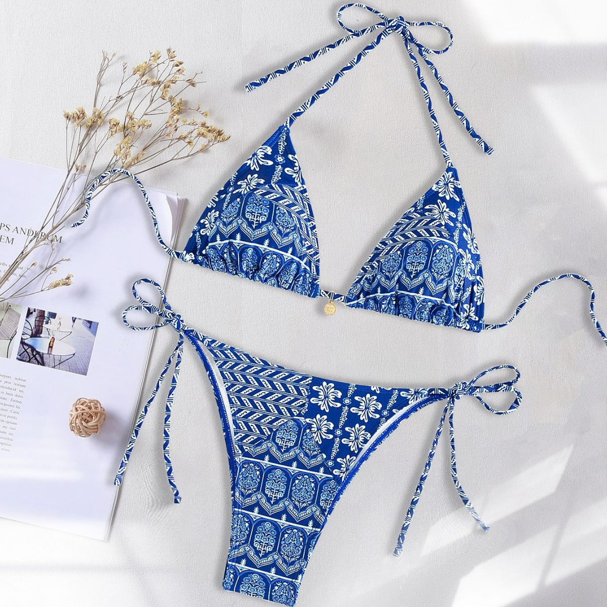 2025 New Bikini Cross-Border European and American Aliexpress Printed Lace Sexy Bikini Split Swimsuit Swimsuit for Women