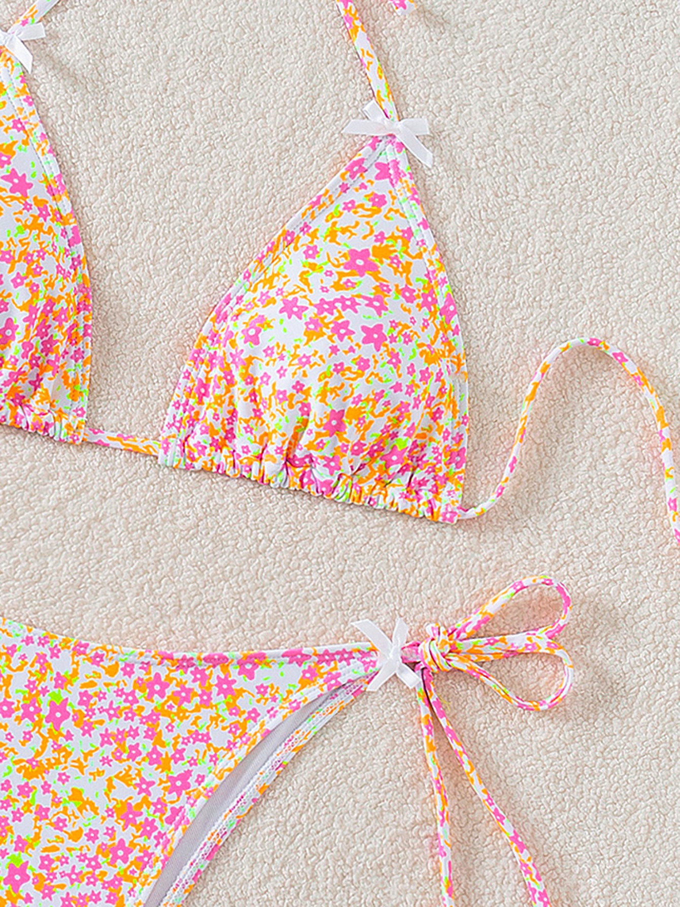 2025 New Bikini Cross-Border European and American Foreign Trade Floral Bow Tie Sexy Bikini Swimsuit Swimwear for Women
