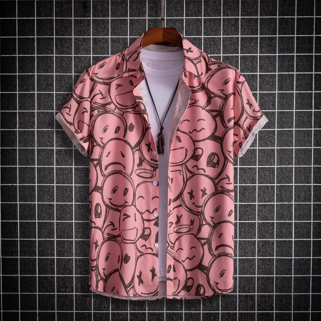 2023 cross-border fashion casual digital printing Smiley men's shirt