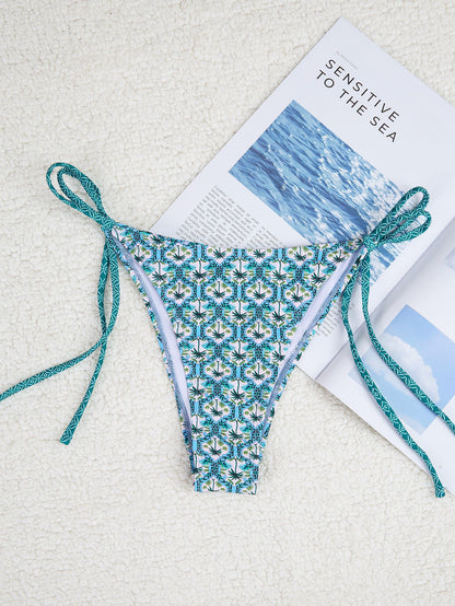 2025 New Bikini Cross-Border European and American Foreign Trade Printed Triangle Cup Lace-Up Sexy Bikini Swimsuit Swimwear for Women