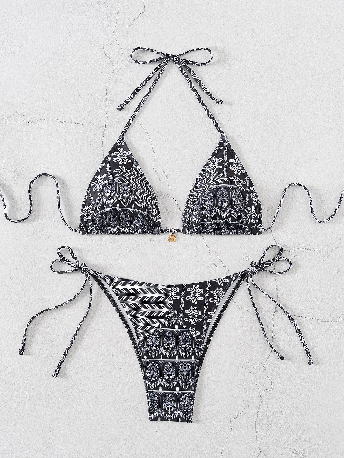 2025 New Bikini Cross-Border European and American Aliexpress Printed Lace Sexy Bikini Split Swimsuit Swimsuit for Women