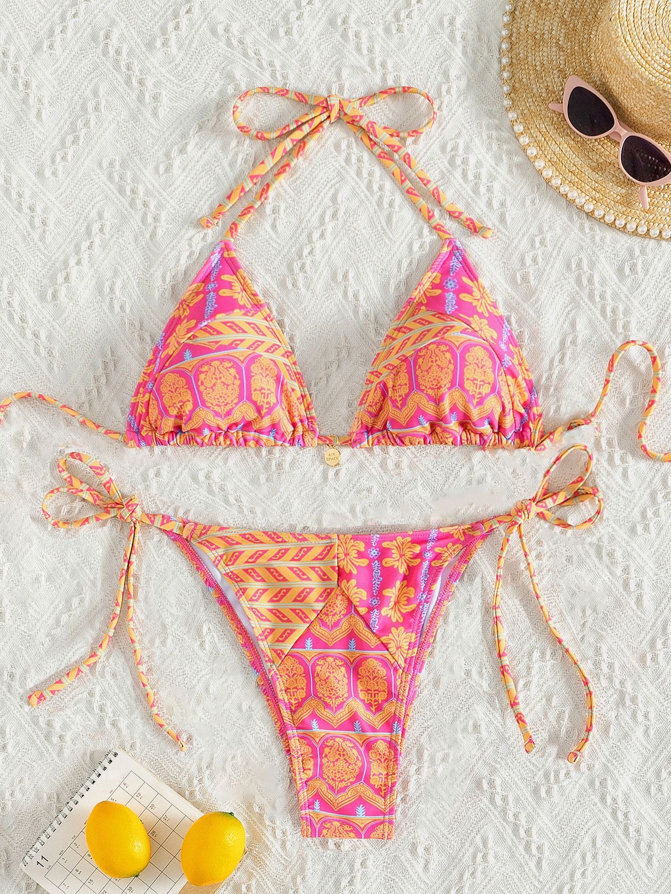 2025 New Bikini Cross-Border European and American Aliexpress Printed Lace Sexy Bikini Split Swimsuit Swimsuit for Women