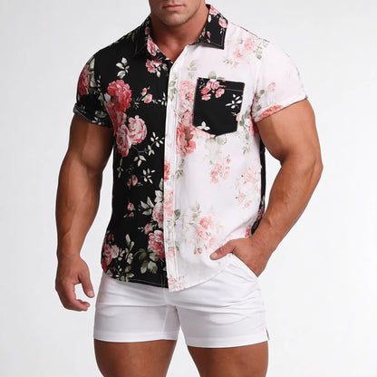 Foreign trade generation EBAY AliExpress Amazon 2024 summer new men's floral stitching short sleeve shirt men