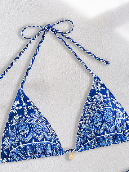 2025 New Bikini Cross-Border European and American Aliexpress Printed Lace Sexy Bikini Split Swimsuit Swimsuit for Women