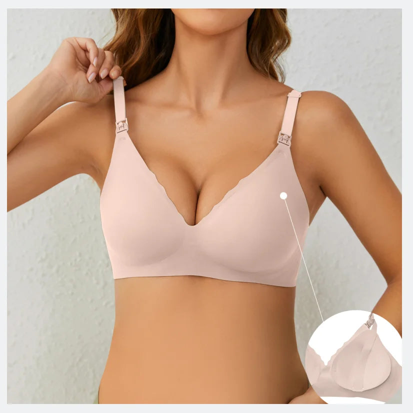 Front Open Nursing Bra Maternity Jelly Gel Laser Cutting Seamless Underwear Ultra Thin Breastfeeding Bra For Pregnant Women