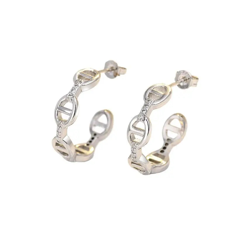 18K Gold Plated Pig Nose Chain Hoop Earrings | AAA Cubic Zirconia | Anti-Allergy | Minimalist Luxury Jewelry for Women Gifts