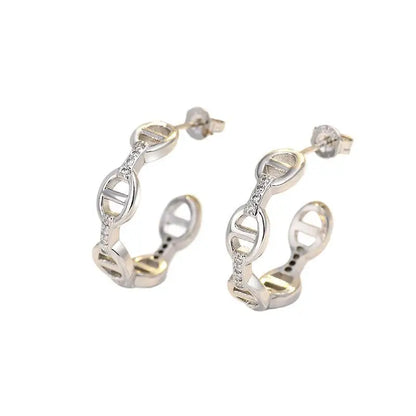 18K Gold Plated Pig Nose Chain Hoop Earrings | AAA Cubic Zirconia | Anti-Allergy | Minimalist Luxury Jewelry for Women Gifts