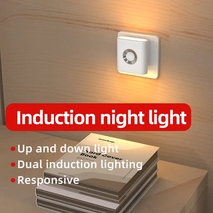 Human Motion Sensor Night Light, Auto On/Off Bedside Cabinet Lamp, Up & Down Glow Ambient Light, Eye-Care LED Bedroom Night Lamp