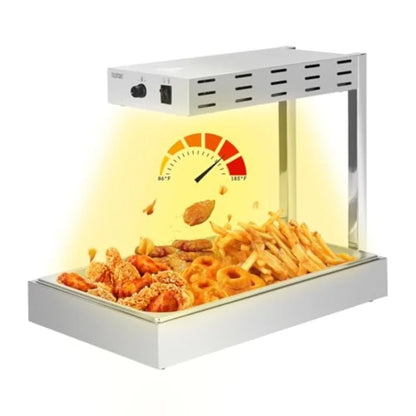 French Fry Warmer for Commercial Kitchens, Stainless Steel, Silver, Thermostable Infrared Heating Lamp with Free-Standing Desig
